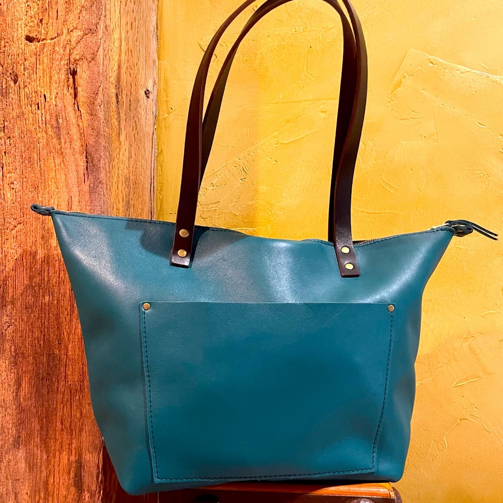 Rare UNICORN! PORTLAND LEATHER GOODS Large Classic Zip Tote - Teal Peacock